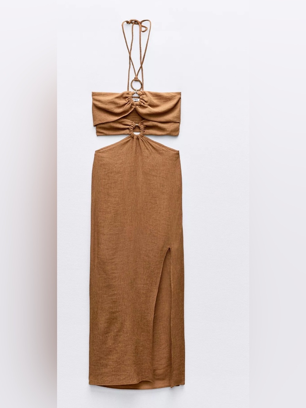 Zara Brown Ring-Detail Cutout Maxi Skirt